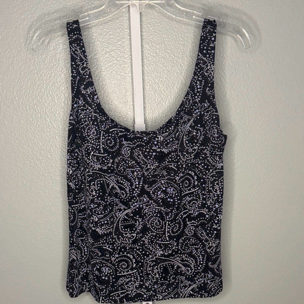 Black Paisley Print Scoop Neck Tank Top